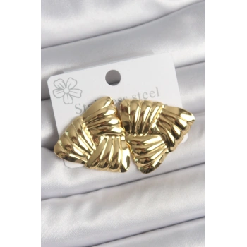 HEYF 316 Çelik Gold Renk İşlemeli Üçgen Model Kadın Küpe