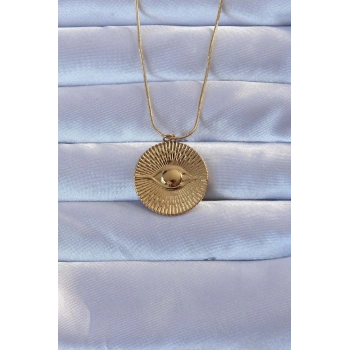 HEYF 316L Altın Renk İşlemeli Göz Kolye