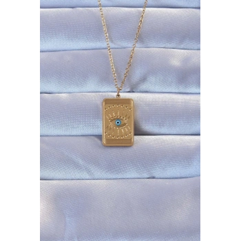 HEYF 316L Altın Renk İşlemeli Nazarlı Göz Model Vintage Kolye