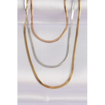 HEYF 316L Çelik 3 Renkli İtalyan Zincir Çoklu Kolye