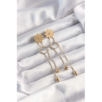 HEYF 316L Çelik Altın Renk Sallantılı Düğüm Model Papatya Küpe
