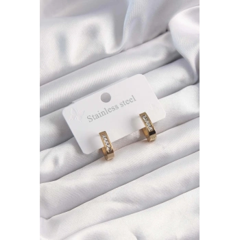 HEYF 316L Çelik Altın Renk Zirkon Taşlı Halka Model Küpe