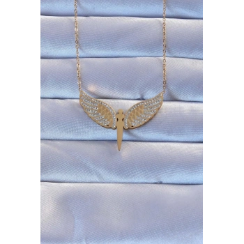 HEYF 316L Çelik Altın Renk Zirkon Taşlı Mikail Kolye