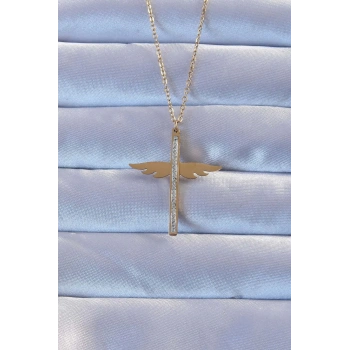 HEYF 316L Çelik Altın Renk Zirkon Taşlı Mikail Kolye