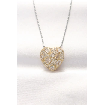 HEYF 316L Çelik Çift Renk Zirkon Taşlı Kalp Kolye