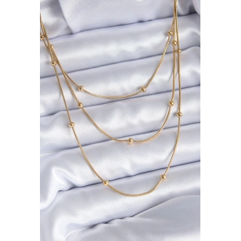 HEYF 316L Çelik Gold Renk 3lü Minimal Toplu Kadın Kolye