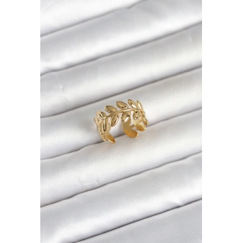 HEYF 316L Çelik Gold Renk Başak Form Kadın Yüzük