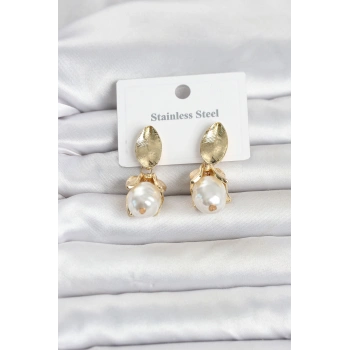 HEYF 316L Çelik Gold Renk Çiçek Model Kadın Küpe