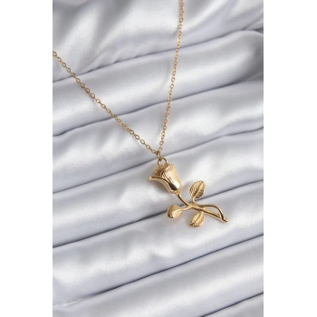 HEYF 316L Çelik Gold Renk Gül Model Kadın Kolye