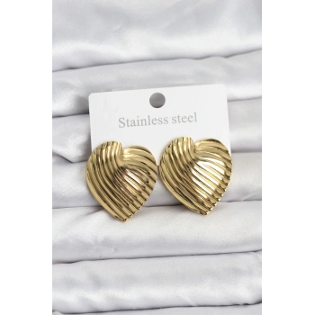 HEYF 316L Çelik Gold Renk Kalp Model Kadın Küpe