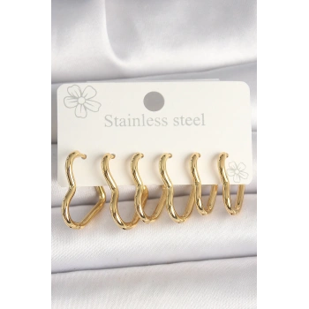 HEYF 316L Çelik Gold Renk Kalp Model Kadın Küpe Seti