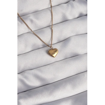 HEYF 316L Çelik Gold Renk Kalp Model Love Kolye