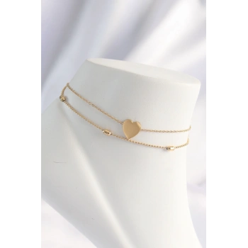 HEYF 316L Çelik Gold Renk Kalp Tasarımlı 2li Halhal