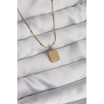 HEYF 316L Çelik Gold Renk Kare Charm Model Kolye