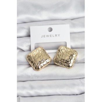 HEYF 316L Çelik Gold Renk Kare Vintage Kadın Küpe