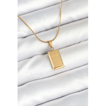 HEYF 316L Çelik Gold Renk Külçe Altın Model Kolye