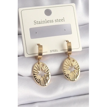 HEYF 316L Çelik Gold Renk Kutup Yıldız İşleme Kadın Küpe