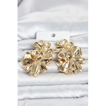 HEYF 316L Çelik Gold Renk Lotus Model Kadın Küpe