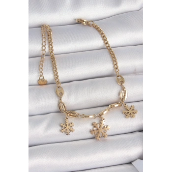 HEYF 316L Çelik Gold Renk Sallantı Kar Tanesi Model Kadın Bileklik