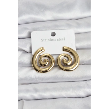 HEYF 316L Çelik Gold Renk Sarmal Modelli Kadın Küpe