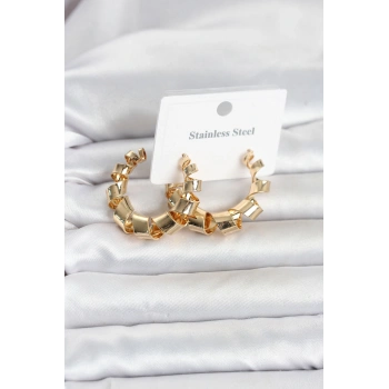 HEYF 316L Çelik Gold Renk Spiral Halka Kadın Küpe