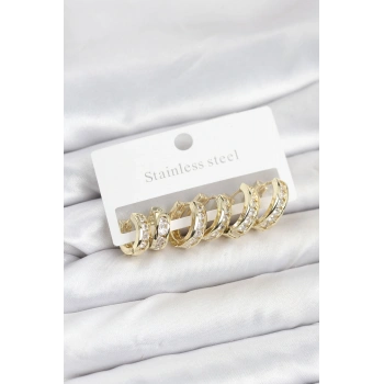 HEYF 316L Çelik Gold Renk Su Yolu Halka Küpe Seti