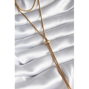 HEYF 316L Çelik Gold Renk Tüp Zincir Asansör Model Kadın Kolye