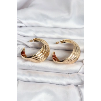 HEYF 316L Çelik Gold Renk Yarım Halka Model Kadın Küpe