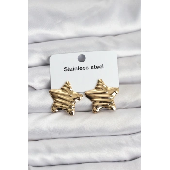 HEYF 316L Çelik Gold Renk Yıldız Model Kadın Küpe