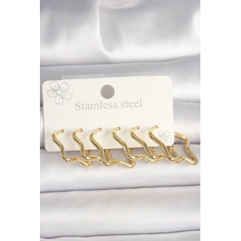 HEYF 316L Çelik Gold Renk Yıldız Model Kadın Küpe Seti