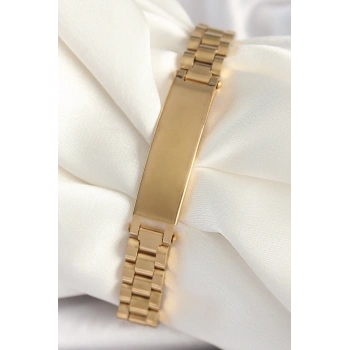 HEYF 316L Çelik Gold Renk Zincir Künye Model Erkek Bileklik