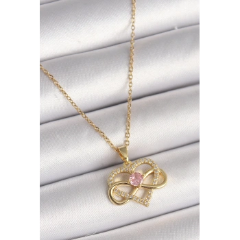HEYF 316L Çelik Gold Renk Zincir Zirkon Taşlı Sonsuzluk Kalp Model Kadın Kolye