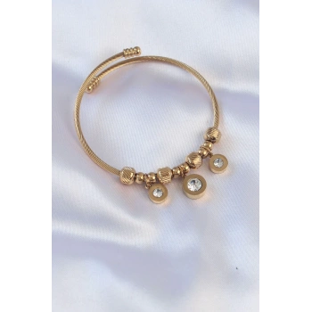 HEYF 316L Çelik Gold Renk Zirkon Taşlı Model Charm Bileklik