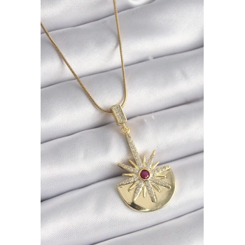 HEYF 316L Çelik Gold Renk Zirkon Taşlı Yıldız Model Kadın Kolye