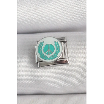 HEYF 316L Çelik Gümüş Renk Beyaz Mavi Barış İşareti İşlemeli Nomination Charm