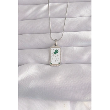 HEYF 316L Çelik Gümüş Renk Beyaz Mineli Tarot Kolye