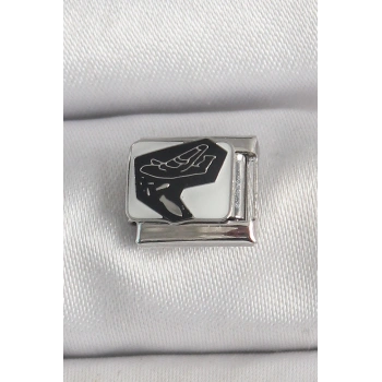 HEYF 316L Çelik Gümüş Renk Beyaz Siyah Uçak İşlemeli Portre Model Nomination Charm