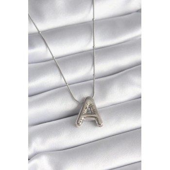 HEYF 316L Çelik Gümüş Renk Bubble A Harf Model Kadın Kolye