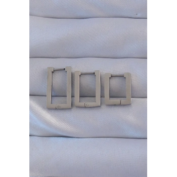 HEYF 316L Çelik Gümüş Renk Dikdörtgen Küpe Seti