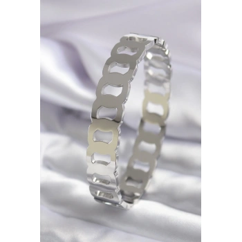 HEYF 316L Çelik Gümüş Renk Geçme Halka Model Kadın Kelepçe