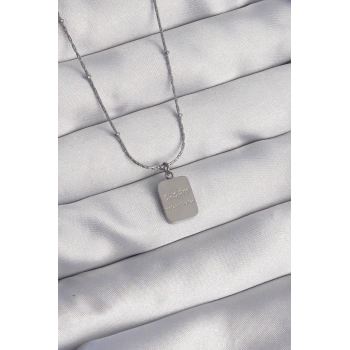 HEYF 316L Çelik Gümüş Renk Kare Charm Model Kolye