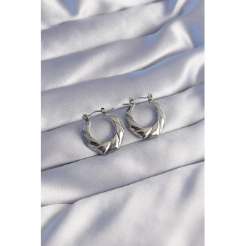 HEYF 316L Çelik Gümüş Renk Kıvrımlı Görünüm Geometrik Model Küpe