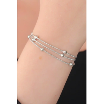 HEYF 316L Çelik Gümüş Renk Minimal Top Figür Kadın Bileklik