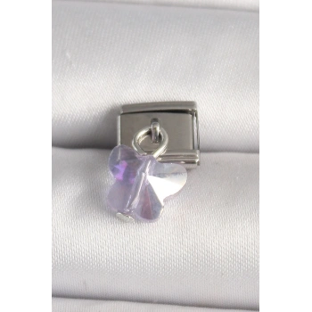 HEYF 316L Çelik Gümüş Renk Mor Zirkon Taşlı Nomination Charm