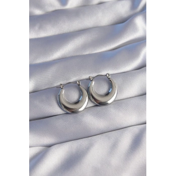 HEYF 316L Çelik Gümüş Renk Oval Ayna Model Küpe