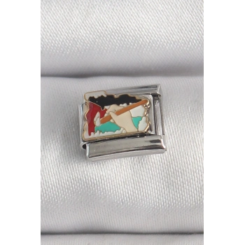 HEYF 316L Çelik Gümüş Renk Renkli Palet Fırça İşlemeli Model Nomination Charm