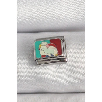 HEYF 316L Çelik Gümüş Renk Renkli Portre Model Nomination Charm