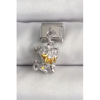 HEYF 316L Çelik Gümüş Renk Sallantı Aslan Model Nomination Charm