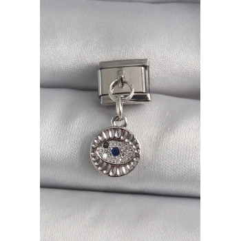 HEYF 316L Çelik Gümüş Renk Sallantı Zirkon Taşlı Göz Model Nomination Charm