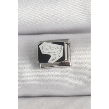 HEYF 316L Çelik Gümüş Renk Siyah Beyaz Kuş İşlemeli Nomination Charm